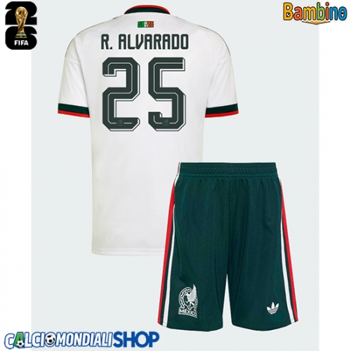 Maglie da calcio Messico Roberto Alvarado #25 Seconda Maglia Bambino Mondiali 2026  Manica Corta + Pantaloni corti)